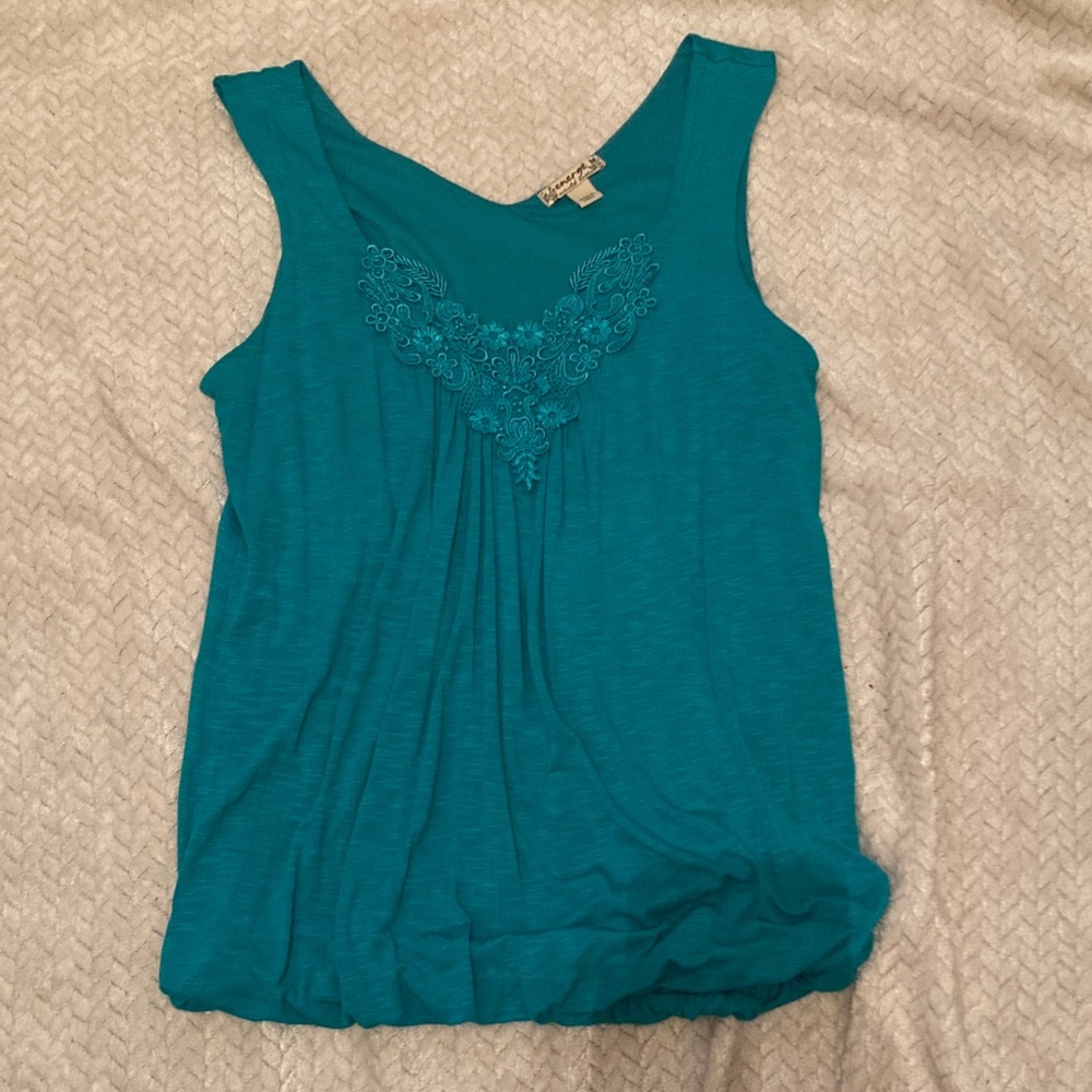 Teal Lace Accent Tank Top